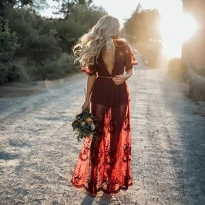 Burgundy Lace Maxi Dress